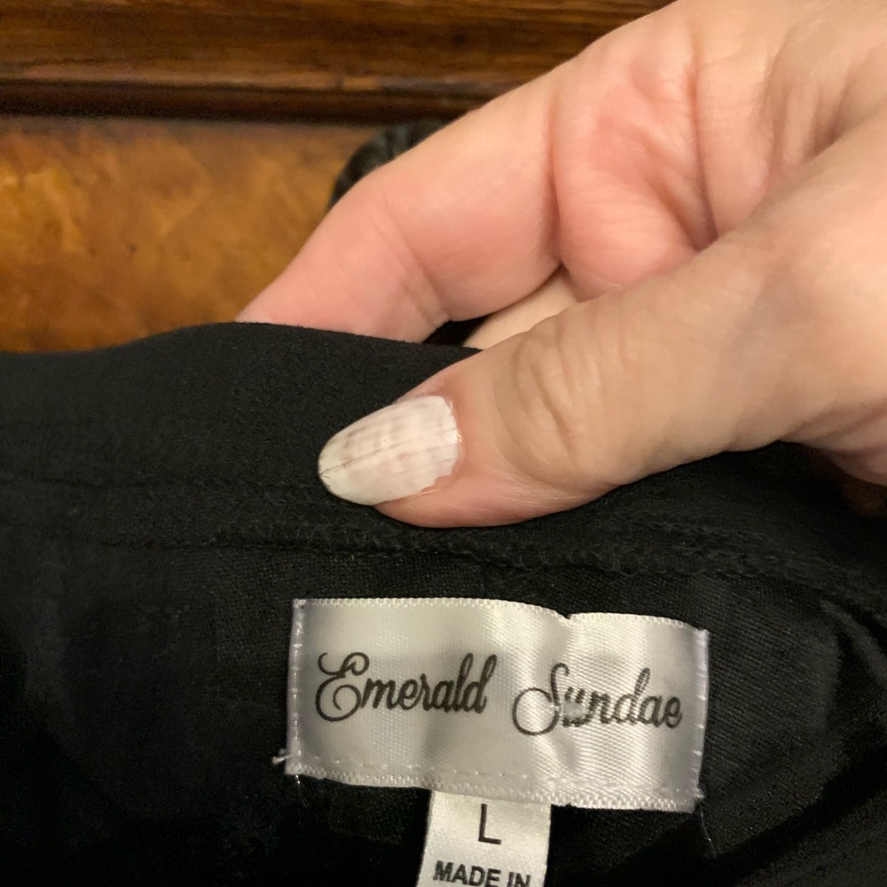 Emerald Sundae Black Body Dress W Sheer Puffy Sleeve Jr Large - Picture 4 of 4